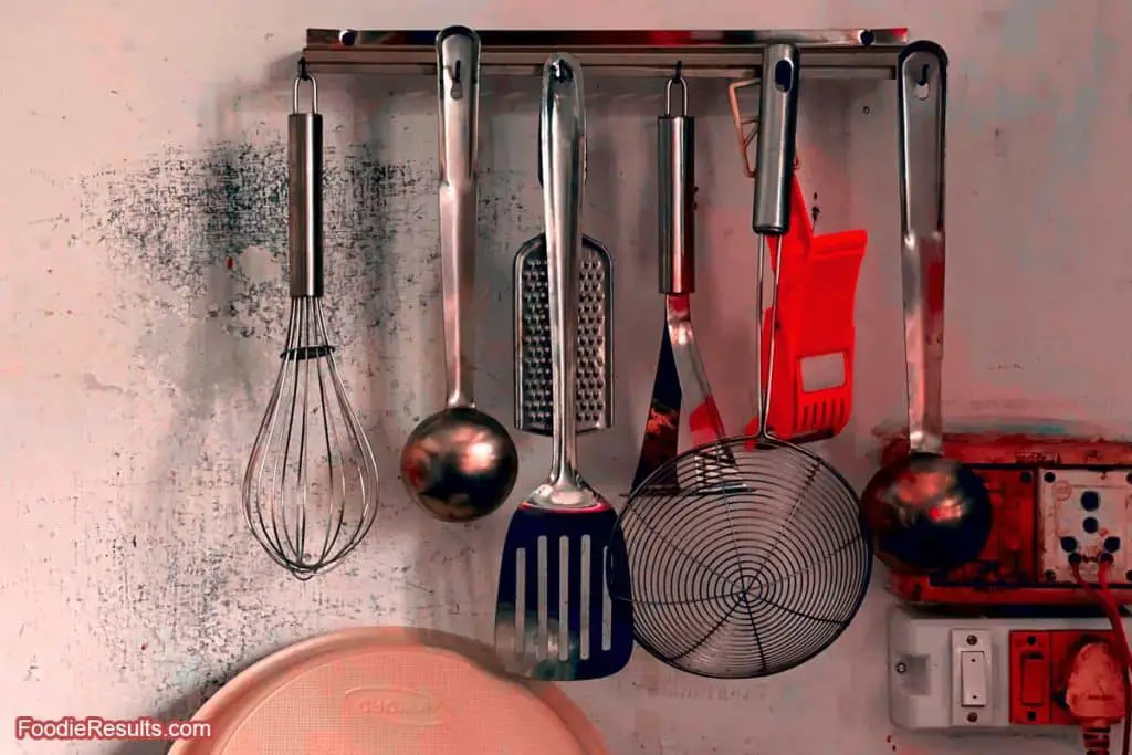 Utensils hanging in kitchen